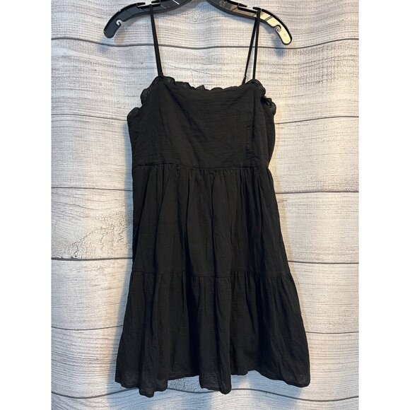 Wild Fable Black Cotton Tiered Mini Dress With Lace Trim Spaghetti Straps Size M - Picture 1 of 3